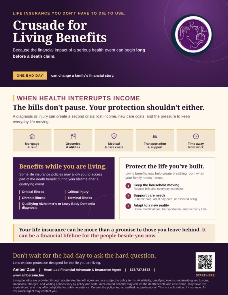 Crusade for Living Benefits flyer: life insurance you don’t have to die to use